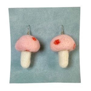 Handmade Needle Felted Wool Toadstool Mushroom Earrings